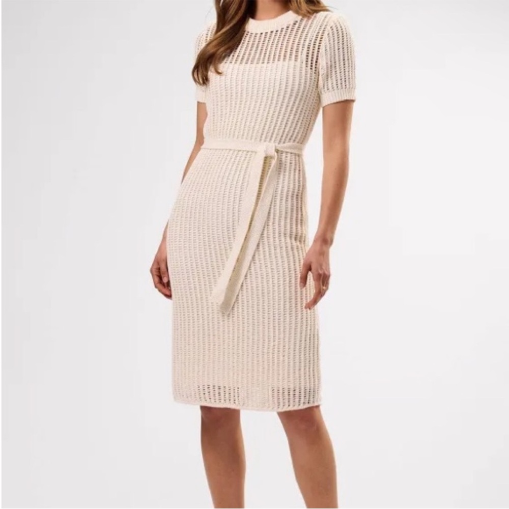 Amour Vert Elegant Cream Knit Dress organic cotton small